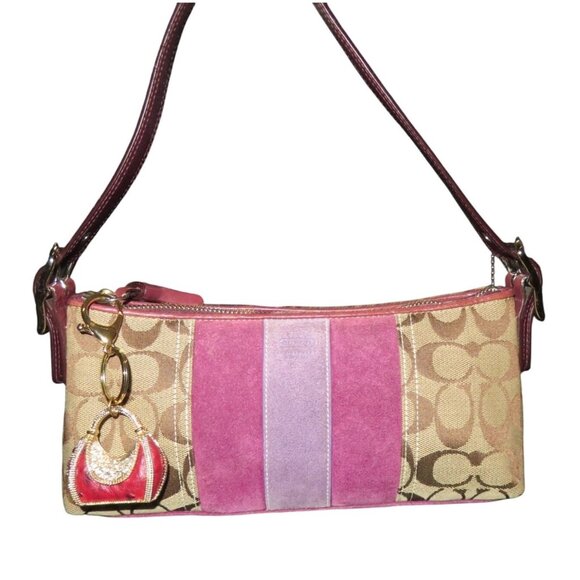 SOLD Coach 2005 Vintage Canvas & Suede Signature Demi Baguette Sufflette Bag - Picture 1 of 12